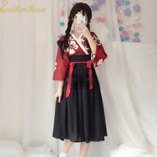 Disfraz de Halloween para mujer, Kimono japonés de gasa con estampado Hanfu, falda de flores, vestido de fiesta de Anime para adultos 2024 - compra barato