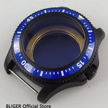 44 мм черный PVD покрытием синий керамический ободок из нержавеющей стали корпус для часов подходит для ETA 2836 Miyota 8215 8205 автоматический механизм 2024 - купить недорого