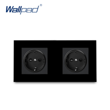 Dupla ue tomada wallpad vidro preto 172*86mm 16a 2 vias tomada de parede tomadas carregamento 2024 - compre barato