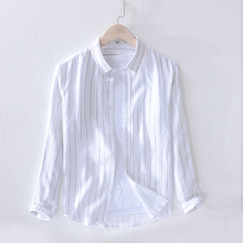 Camisa masculina manga curta listrada, camisa de linho de alta qualidade respirável, camisa clássica macia, retro chinês, vintage 2024 - compre barato