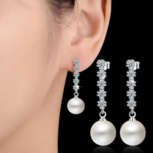 New Arrival Fashion Silver Color Stud Earrings For Women Sweet Temperament Shiny CZ Pearl Flower Long  Earrings Jewelry Gifts 2024 - compre barato