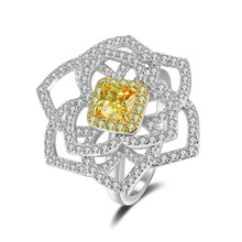 Hyperbole Rings-For-Women S925 Sterling Silver Fine Jewelry Rose Flower Luxury Cubic Zirconia Big Ring Wedding Bijoux Femme 2024 - buy cheap