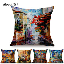 3D Oil Painting Mediterranean Beautiful Italy Venice City Scenery Home Decoration Sofa Pillow Case Ocean Landscape Cushion Cover 2024 - buy cheap