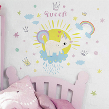Rainha bonito unicórnio cavalo adesivos de parede para quartos dos miúdos nursery home decor dos desenhos animados animais cartazes de parede decalques diy mural pvc arte 2024 - compre barato
