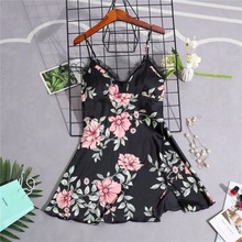 Floral Satin Dress Sexy Sleepwear Spaghetti Strap Night Dress Vest Nightgown Women Sexy Lingerie Home Clothing ladies Night Gown 2024 - buy cheap