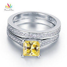 Peacock Star Princess Cut Yellow Canary Solid 925 Sterling Silver Wedding Ring Set CFR8194S 2024 - buy cheap