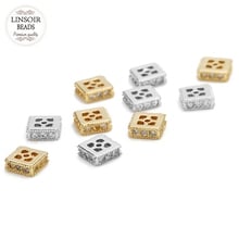 Lin98 contas de cobre quadradas coloridas, espaçador folgado de zircônia cz 6.5mm com faixa de ouro para artesanato, faça você mesmo joias europeias 2024 - compre barato