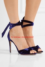 Sandalias de tacón alto con tiras cruzadas para mujer, zapatos de verano con lazo y volantes, color azul 2024 - compra barato