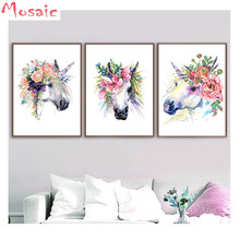 Watercolor Horse Flower diy diamond painting cross stitch,wall art abstract animal square rhinestones 5d diamond embroidery 3pcs 2024 - buy cheap