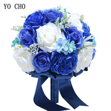 Ramo de novia de YO CHO azul real rosas artificiales peonías flores de seda boda ramos de novia damas de honor accesorios de boda 2024 - compra barato