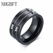 NHGBFT 10mm wide Men Rings Rock punk rings with cable wire black stainless steel ring for male Jewelry Dropshipping 2024 - buy cheap