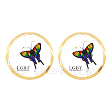 Pendientes arcoíris de mariposa para LGBT, cúpula de cristal, joyería del orgullo Gay y lésbico, pendientes de tuerca de demostración para desfile para mujeres y hombres 2024 - compra barato