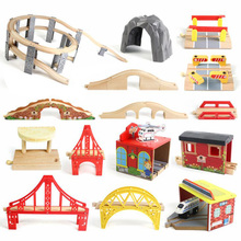Trilho de madeira acessórios ponte de faia, trem de madeira educacional blocos de brinquedo para meninos crianças brinquedo múltiplo apto para thomas peça 2024 - compre barato