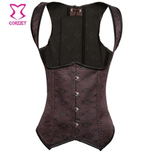 Corzzet Brown Steampunk Tight Lacing Brocade Underbust Waist slimming Corset Steel Boned Bustiers Top Corpetes Women For Korsett 2024 - buy cheap