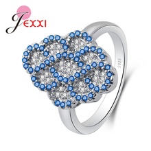 Good Elegant Shinning Blue Cubic Zirconia Simple Flower Style Pure 925 Sterling Silver Rings For Women Fine Wedding Ring 2024 - buy cheap