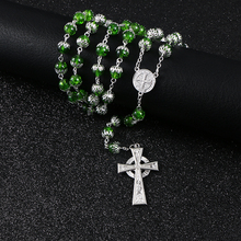 KOMi 8mm Green Glass Bead Handmade Cross Pendant Necklace Jesus Rosary Religious Catholicism Jewelry Gift R-167 2024 - buy cheap