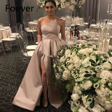 Elegant Prom Dress 2019 A-Line Satin Off the Shoulder High Leg Slit Dubai Saudi Arabic Long Evening Gown gala jurken 2024 - buy cheap