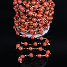 Natural Red Jasper 8mm Smooth Round Beads Rosary Chain,Brass Wire Wrapped Red Stone Fashion Chain DIY Necklace bracelet Jewelry 2024 - buy cheap