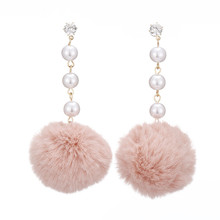 Fashion 5 Colors Plush Ball Earrings OL Temperament Retro Imitation Pearl Long Section Tassel Female Earrings Jewelry Girl Gift 2024 - buy cheap