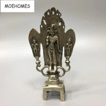 MOEHOMES-casa decorada colección tibetana antigua, plata, tallada, tres estatuas de Buda, Artesanía de metal 2024 - compra barato