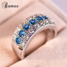 Bamos Round Finger Ring Simple White/Blue/Green/Purple Zircon Ring With Stone For Women Fadhion Jewelry Engagement Best Gifts 2024 - buy cheap