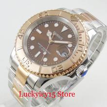 Top Brand PARNIS Gold Plated Bracelet 41mm Brown Dial With Date Window Ceramic Bezel Automatic Mechanical Men's Watch 2024 - buy cheap