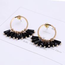 2018 New Simple Gold Circle Earrings for Women Black Crystal Tassels Dangle Hanging Drop Earrings Brincos Jewelry 2024 - buy cheap