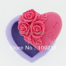 1pcs Heart Shaped with Rose (R0227) Silicone Handmade Soap Mold Crafts DIY Mold 2024 - buy cheap