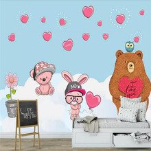 Custom wallpaper fashion love big bear rabbit children bedroom wall - decorative waterproof material 2024 - buy cheap