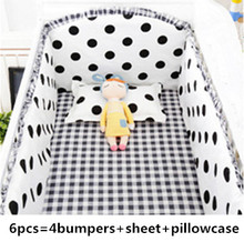 6PCS black dot Crib Baby Bedding Set baby kit berço Cot Bedding Crib Bumper Nursery Bedding (4bumpers+sheet+pillow cover) 2024 - buy cheap