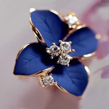 Blue Flower Stud Earrings Ladies Elegant Gold Rhinestone Pierced Earrings Brinco Women Jewelry Gift Fashion 2024 - buy cheap