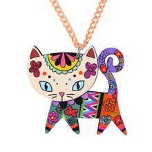 Bonsny-Collar con colgante de gato para mujer, cadena larga acrílica, joyería de moda para mujer, accesorios para Collar de Animal bonito, primavera 2015 2024 - compra barato