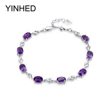 YINHED New Trendy Wedding Bracelet Jewelry Real 925 Sterling Silver Crystal Purple CZ Diamant Bracelets for Women ZB008 2024 - buy cheap