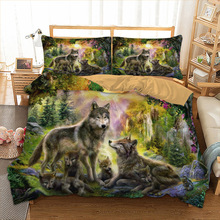 Wolf conjunto de cama familiar, king au super king uk tamanho duplo animal capa de edredom impressão hd 2024 - compre barato