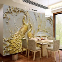 3D Embossed Gold Peacock Wallpaper Mural Art Wall Decals HD Printed Photo Wall Paper Papel De Parede Animal Wallpapers Murals 2024 - buy cheap