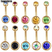 TIANCIFBYJS Surgical Steel Double Crystal 14G Belly Piercing Earring Ombligo Navel Button Ring For Women Men Body Jewelry 100pcs 2024 - buy cheap