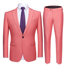 Pink 2 Piece Suit (Jacket+Pants) Men Wedding Prom Suits Men 2019 Brand Slim Fit Single Button Formal Business Tuxedo Suit Male 2024 - buy cheap