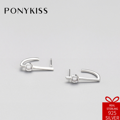 PONYKISS/модные асимметричные серьги-гвоздики из стерлингового серебра S925 пробы с геометрическим цирконием, креативные для девочек, прекрасный подарок на день рождения 2022 - купить недорого
