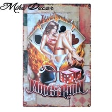 [Mike86] sensual moça no poker, sinais de metal, retro arte, decoração de parede, casa, café, pinturas vintage de metal, B-82 encomenda de mistura 20*30 cm 2024 - compre barato