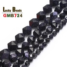 Wholesale Faceted Blue Sand Stone Round Beads Natural Stone Beads For Jewelry Making DIY Bracelet 6/8/10mm 15inch 2024 - buy cheap