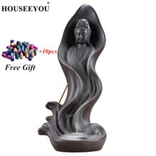 HOUSEEYOU Guanyin Bodhisattva Backflow Incense Burner + 10PCS Cones Ceramic Aromatherapy Aromatic Incense Crafts Tower Holder 2024 - buy cheap