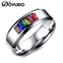 DOYUBO Fashion Stainless Steel Homosexual Rings With Colorful Cubic Zirconia High Quality Rainbow Rings Jewelry For Gay DA041 2024 - buy cheap