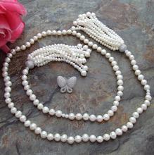 Hermoso collar de perlas blancas de 32 ", 9-10mm, colgante de circonia cúbica 2024 - compra barato
