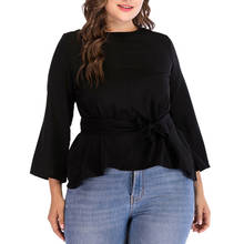 Women's Plus Size Blouse Sexy Spring Summer Ruffle Hem Shirt Casual Party Club A-Line Dress Solid Black Ladies Dresses Clothes 2024 - buy cheap