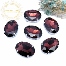 Estilo clássico vinho vermelho oval forma de vidro costura em strass com quatro garras acessórios roupas faça você mesmo frete grátis 2024 - compre barato