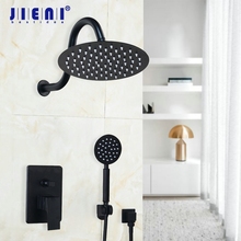 JIENI 8 inch Black Painitng Round Head Ceiling Bathroom Rainfall Shower Faucet Set Wall Mount Hand Shower 2 Functions Shower Set 2024 - buy cheap