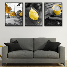Póster de hojas amarillas, pintura en lienzo de torre de París, póster amarillo, pósteres de capuchino e impresiones sin marco 2024 - compra barato