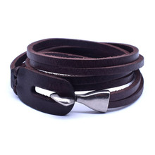 VOQ New Design Punk Black & Brown Wrap Bracelet Length 60cm Multi-layer Leather Bracelet Men Fashion Jewelry Wholesale 2024 - buy cheap