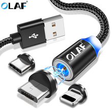 OLAF 2M Magnetic Micro USB Type C Cable For Samsung S8 S9 Plus For Huawei Mate P20 pro LED lighting cable For Iphone X XR XS Max 2024 - buy cheap