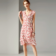 Vestido de verano Estampado de cereza de seda con escote en V 2024 - compra barato